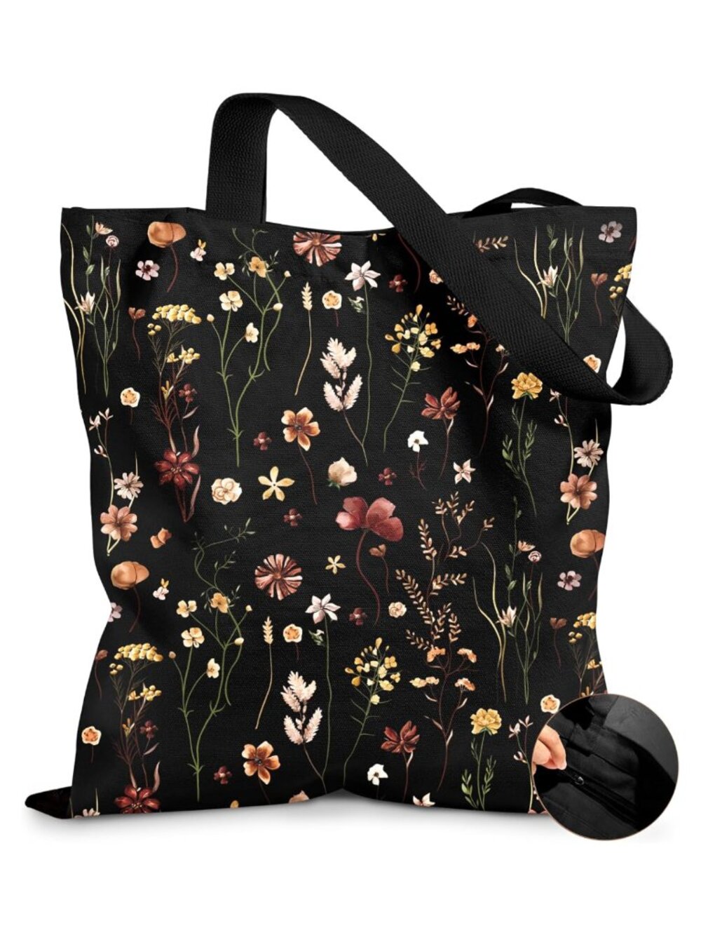 Canvas Tote Bag with Zipper Spacious Lightweight Reusable